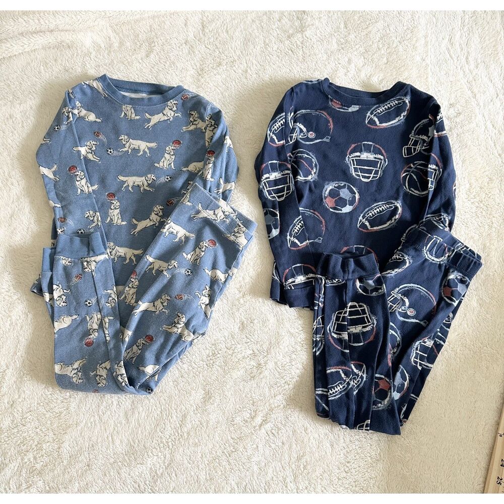 Members Mark Kids Pajama Set Size 5 Blue Organic Cotton Dog Football
